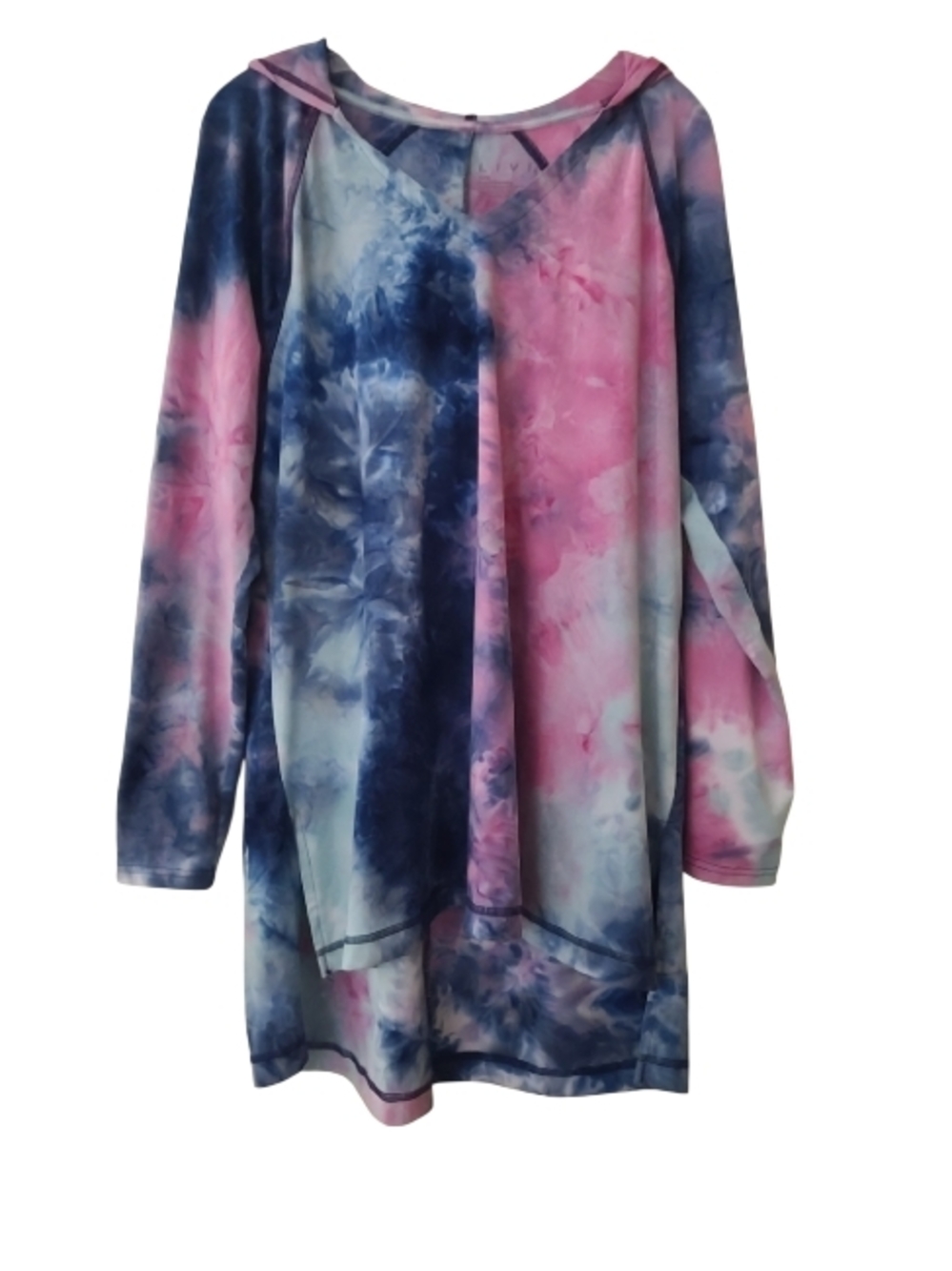 Livi Active Tie-Dye Long Sleeve Tunic Hoodie in Pink and Blue